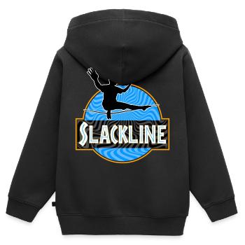 Slackline Slacklining - Kinder Premium Organic Zip Hoodie - Schwarz - Hinten - AI Model Kid Male (0cm)