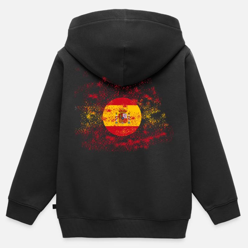 Espagne Coupe du Monde Drapeau Couleurs Épingles - Sweat Premium à capuche zippé enfant bio - noir