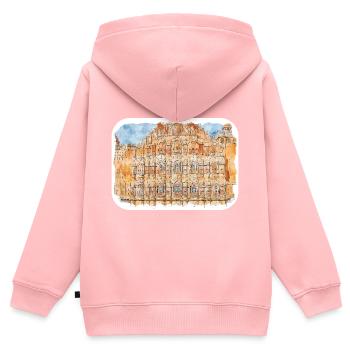 Jaipur Inde Aquarelle Esquisse Peinture Dessinée - Sweat Premium à capuche zippé enfant bio - rose - Dos - AI Model Kid Female (0cm)