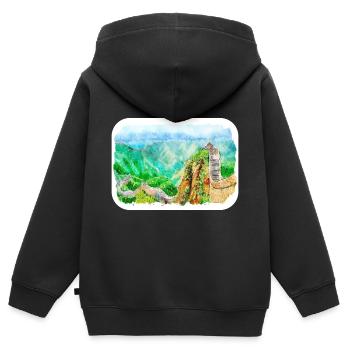 Beijing China Watercolor Sketch Drawn Drawing - Kids Premium Organic Zip-up Hoodie - black - Back - AI Model Kid Male (0cm)