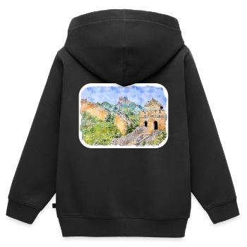 Beijing China Watercolor Sketch Drawn Drawing - Kids Premium Organic Zip-up Hoodie - black - Back - AI Model Kid Male (0cm)