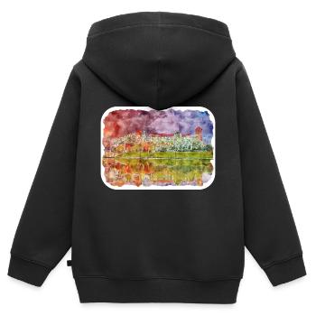 Krakau Polen Aquarellskizze Gezeichnete Illustration - Kinder Premium Organic Zip Hoodie - Schwarz - Hinten - AI Model Kid Male (0cm)