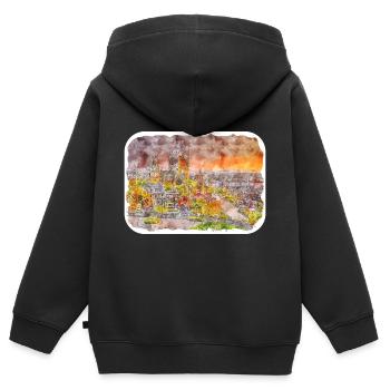 Québec Canada Aquarelle Dessin Dessin Illustration - Sweat Premium à capuche zippé enfant bio - noir - Dos - AI Model Kid Male (0cm)