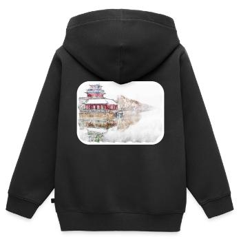 Beijing Landmark Watercolor Sketch Paint Drawing - Kids Premium Organic Zip-up Hoodie - black - Back - AI Model Kid Male (0cm)