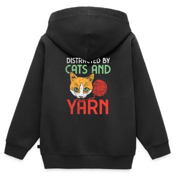 Katze Garn Häkeln - Kinder Premium Organic Zip Hoodie - Schwarz - Hinten - AI Model Kid Male (0cm)