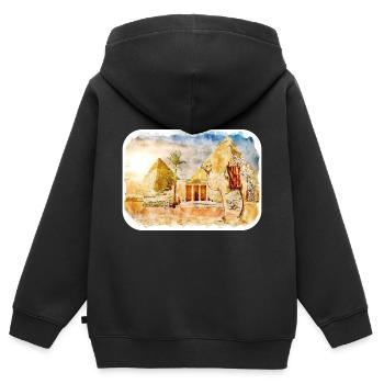 Cairo Egypt Watercolor Sketch Drawn Illustration - Kids Premium Organic Zip-up Hoodie - black - Back - AI Model Kid Male (0cm)
