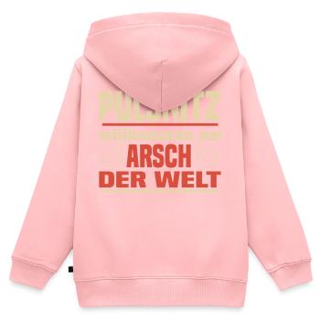 Arsch der Welt Pulsnitz - Kinder Premium Organic Zip Hoodie - Rosa - Hinten - AI Model Kid Female (0cm)