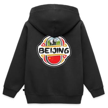 Beijing China Flag Badge Travel Souvenir Stamp - Kids Premium Organic Zip-up Hoodie - black - Back - AI Model Kid Male (0cm)