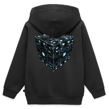 Cube sci-fiction - Sweat Premium à capuche zippé enfant bio - noir - Dos - AI Model Kid Male (0cm)