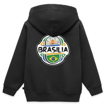 Brasilia Brasilien Flagge Abzeichen Reise Souvenir Briefmarke - Kinder Premium Organic Zip Hoodie - Schwarz - Hinten - AI Model Kid Male (0cm)