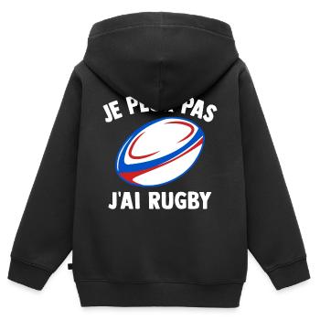 Je peux pas j'ai rugby humour sport rugby - Sweat Premium à capuche zippé enfant bio - noir - Dos - AI Model Kid Male (0cm)
