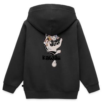 Kawaii Anime Cat - Japanimation Zeichnung niedlich - Kinder Premium Organic Zip Hoodie - Schwarz - Hinten - AI Model Kid Male (0cm)