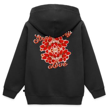 amour fraise, fraise, fraises, rétro, vintage - Sweat Premium à capuche zippé enfant bio - noir - Dos - AI Model Kid Male (0cm)