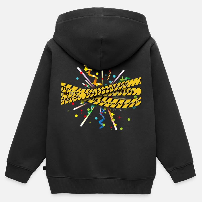 Zone d'anniversaire - Attention - Sweat Premium à capuche zippé enfant bio - noir