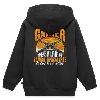 Zombie Apocalypse Idée cadeau Halloween - Sweat Premium à capuche zippé enfant bio - noir - Dos - AI Model Kid Male (0cm)