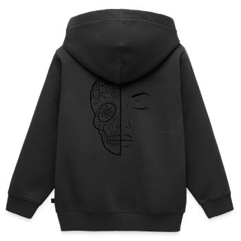 Mexikanischer Totenkopf Halbgesicht der weiblichen Linienkunst - Kinder Premium Organic Zip Hoodie - Schwarz - Hinten - AI Model Kid Male (0cm)