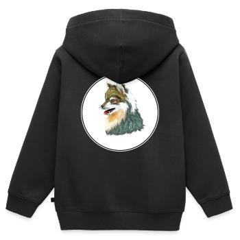 Alaskan Klee Kai Dog Aquarelle Illustration - Sweat Premium à capuche zippé enfant bio - noir - Dos - AI Model Kid Male (0cm)