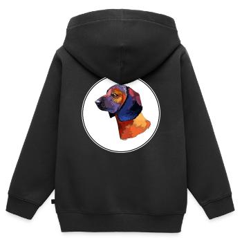 Bavarian Mountain Hound Dog Aquarelle Illustratio - Sweat Premium à capuche zippé enfant bio - noir - Dos - AI Model Kid Male (0cm)