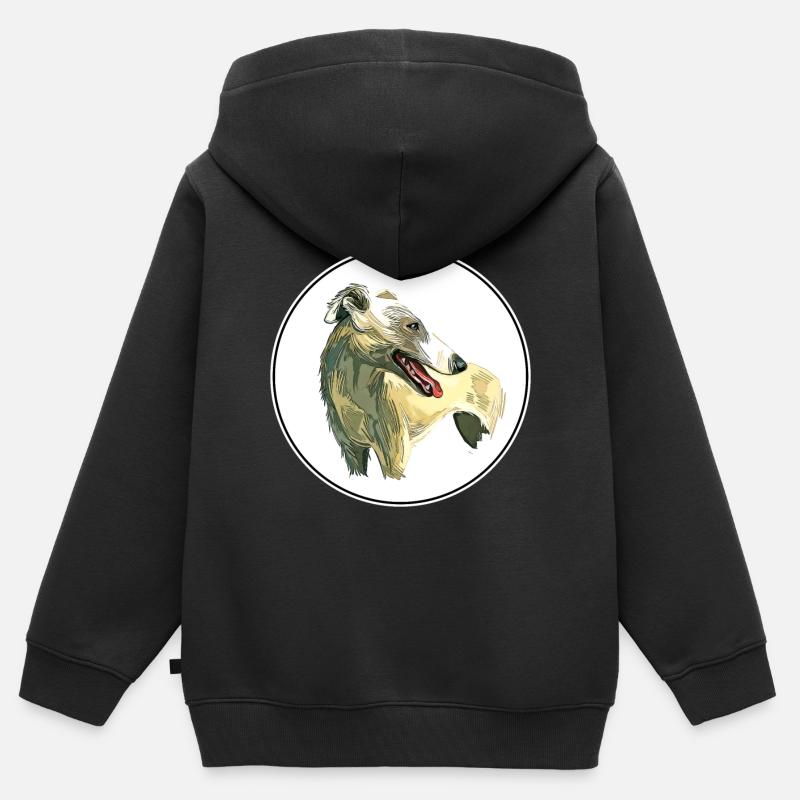 Illustration de l’aquarelle du chien Whippet anglais - Sweat Premium à capuche zippé enfant bio - noir