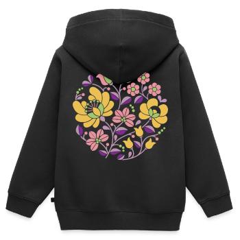 Fleurs hongroises, fleurs colorées, fleurs colorées, vrilles, cercle - Sweat Premium à capuche zippé enfant bio - noir - Dos - AI Model Kid Male (0cm)
