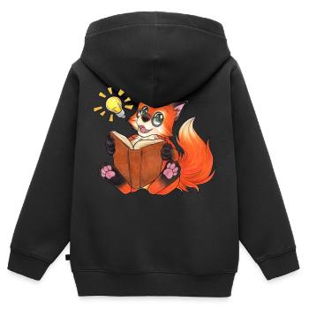 Sei Schlau, Niedlicher Fuchs mit Buch für Nerds - Kinder Premium Organic Zip Hoodie - Schwarz - Hinten - AI Model Kid Male (0cm)