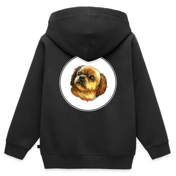 Tibetischer Spaniel Hund Aquarell Skizze Illustration - Kinder Premium Organic Zip Hoodie - Schwarz - Hinten - AI Model Kid Male (0cm)