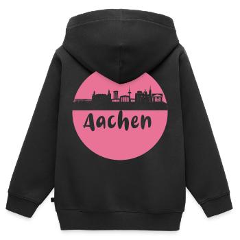 scherenschnitt,aachen,rosa,stadt,skyline - Kinder Premium Organic Zip Hoodie - Schwarz - Hinten - AI Model Kid Male (0cm)