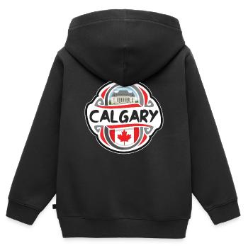 Insigne du drapeau du Canada de Calgary Timbre souvenir de voyage - Sweat Premium à capuche zippé enfant bio - noir - Dos - AI Model Kid Male (0cm)