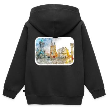 Krakau Polen Aquarellskizze Gezeichnete Illustration - Kinder Premium Organic Zip Hoodie - Schwarz - Hinten - AI Model Kid Male (0cm)