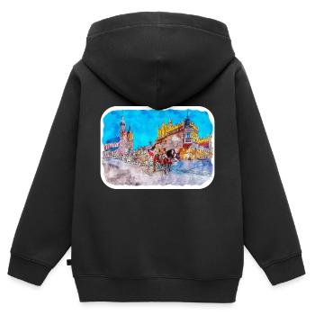 Krakau Polen Aquarellskizze Gezeichnete Illustration - Kinder Premium Organic Zip Hoodie - Schwarz - Hinten - AI Model Kid Male (0cm)