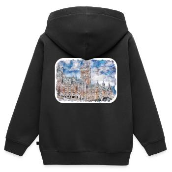 Québec Canada Aquarelle Dessin Dessin Illustration - Sweat Premium à capuche zippé enfant bio - noir - Dos - AI Model Kid Male (0cm)