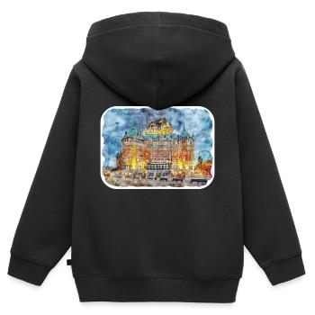 Québec Canada Aquarelle Dessin Dessin Illustration - Sweat Premium à capuche zippé enfant bio - noir - Dos - AI Model Kid Male (0cm)