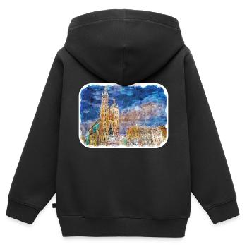 Krakau Polen Aquarell Skizze Illustration - Kinder Premium Organic Zip Hoodie - Schwarz - Hinten - AI Model Kid Male (0cm)