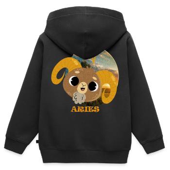 Sternzeichen WIDDER - Kinder Premium Organic Zip Hoodie - Schwarz - Hinten - AI Model Kid Male (0cm)