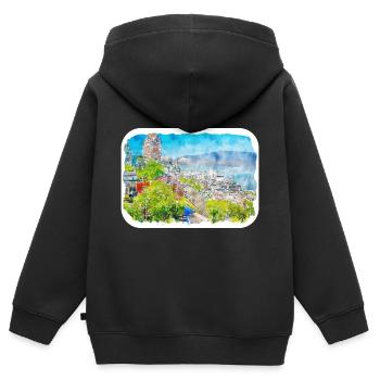 Québec Canada Aquarelle Dessin Dessin Illustration - Sweat Premium à capuche zippé enfant bio - noir - Dos - AI Model Kid Male (0cm)