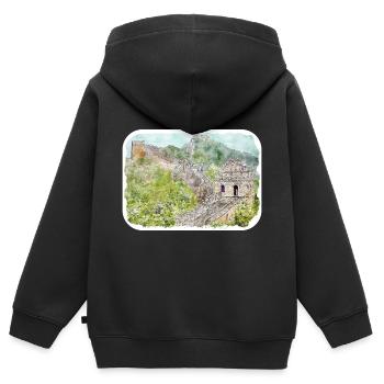 Beijing China Watercolor Sketch Drawn Drawing - Kids Premium Organic Zip-up Hoodie - black - Back - AI Model Kid Male (0cm)