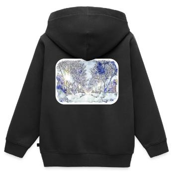 Québec Canada Aquarelle Dessin Dessin Illustration - Sweat Premium à capuche zippé enfant bio - noir - Dos - AI Model Kid Male (0cm)