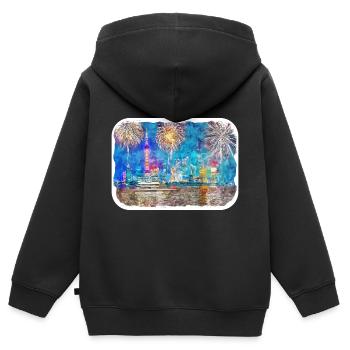 Shanghai Wahrzeichen Aquarell Skizze Illustration - Kinder Premium Organic Zip Hoodie - Schwarz - Hinten - AI Model Kid Male (0cm)