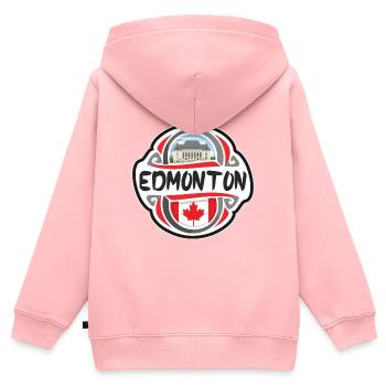 Edmonton Canada Flag Badge Souvenir de voyage - Sweat Premium à capuche zippé enfant bio - rose - Dos - AI Model Kid Female (0cm)