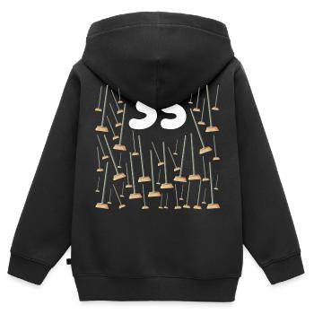 35 Balais Cadeau d'Anniversaire Humour Papa Maman - Sweat Premium à capuche zippé enfant bio - noir - Dos - AI Model Kid Male (0cm)