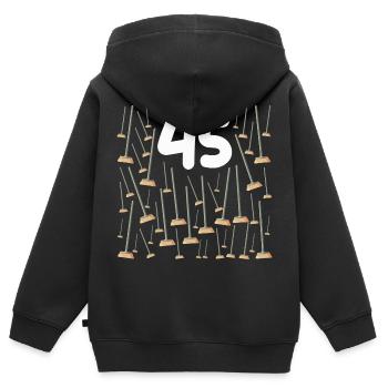 45 Balais Cadeau d'Anniversaire Humour Papa Maman - Sweat Premium à capuche zippé enfant bio - noir - Dos - AI Model Kid Male (0cm)