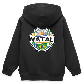 Natal Brésil Drapeau Badge Souvenir de Voyage Timbre - Sweat Premium à capuche zippé enfant bio - noir - Dos - AI Model Kid Male (0cm)