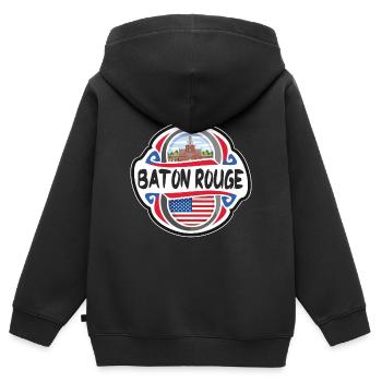 Baton Rouge USA Drapeau des États-Unis Souvenir de voyage - Sweat Premium à capuche zippé enfant bio - noir - Dos - AI Model Kid Male (0cm)