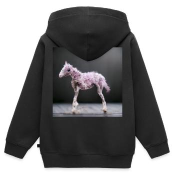 Bébé Cheval Rose Gris Saut - Sweat Premium à capuche zippé enfant bio - noir - Dos - AI Model Kid Male (0cm)