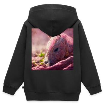 Bébé cheval couché sur le sol Rosa III - Sweat Premium à capuche zippé enfant bio - noir - Dos - AI Model Kid Male (0cm)