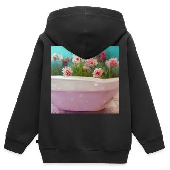 Fleurs dans la baignoire Pink Beautiful II - Sweat Premium à capuche zippé enfant bio - noir - Dos - AI Model Kid Male (0cm)