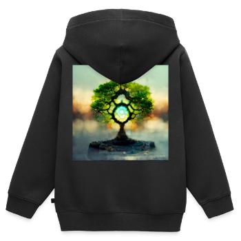 Arbre de Vie Photoréaliste IV - Sweat Premium à capuche zippé enfant bio - noir - Dos - AI Model Kid Male (0cm)