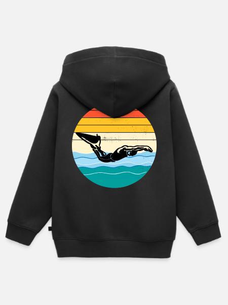 Natación Natación Nadador Natación Deporte acuático - Sudadera Premium con capucha y cremallera infantil orgánica - negro