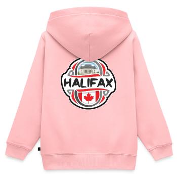 Halifax Canada Flag Badge Souvenir de voyage - Sweat Premium à capuche zippé enfant bio - rose - Dos - AI Model Kid Female (0cm)