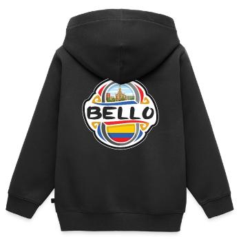 Bello Colombie Drapeau Badge Souvenir de Voyage Timbre - Sweat Premium à capuche zippé enfant bio - noir - Dos - AI Model Kid Male (0cm)